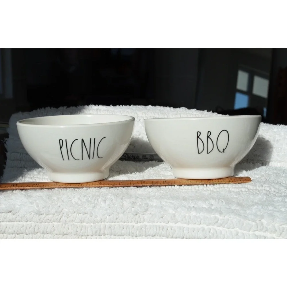 Rae Dunn PICNIC BBQ Bowls Set Ceramic White Artisan‎ Collection
